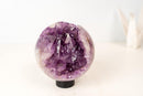 Amethyst Crystal Sphere with Deep Purple Elestial Points – 6 in - E2D Crystals & Minerals