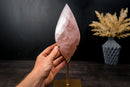 Delicate Rose Quartz Crystal Flame – Hand - Carved Pink Quartz Sculpture, Natural Energy Generator – 12 in Tall, 3.1 lb - E2D Crystals & Minerals