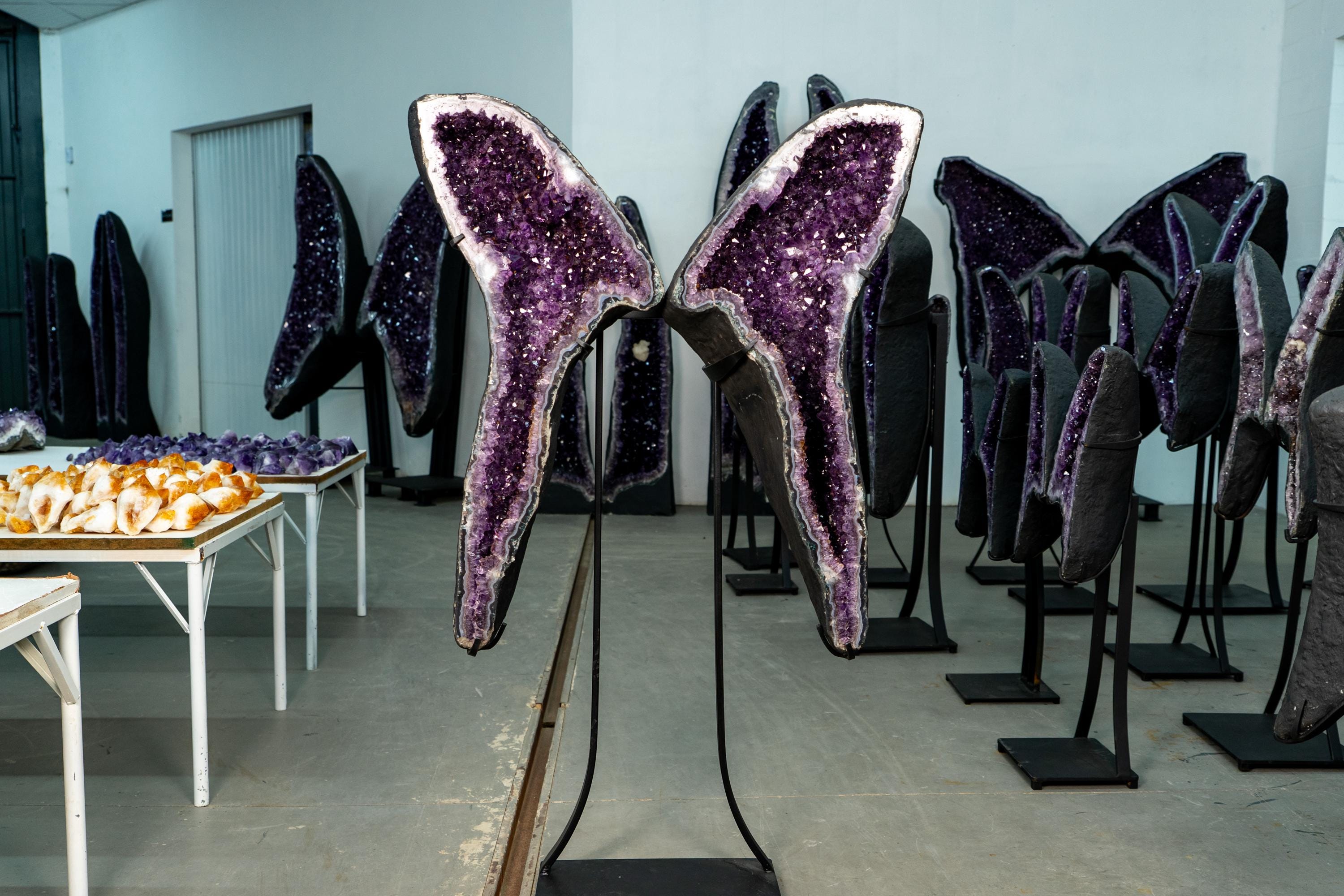 Purple Amethyst Geode Wings – Symmetrical Long-Tailed Butterfly Format