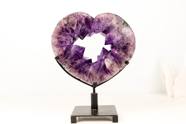 AAA-Grade Natural Rich Purple Amethyst Heart Portal with Large Druzy