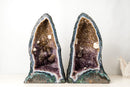 Pair of Tall Blue Lace Agate Cathedral Geodes with Lavender Amethyst Druzy, Calcite & Cacoxenite (19 in, 38 lb) - E2D Crystals & Minerals