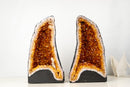 Bookmatched Pair of Natural Citrine Geodes with Rich Cognac - Orange Druzy and Calcite (63 lb) - E2D Crystals & Minerals