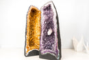 Matching Pair Amethyst & Citrine Cathedral Geodes - Purple Amethyst with Intact Calcite + Orange Citrine (72 lb / 19 In Tall) - E2D Crystals & Minerals