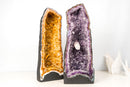 Matching Pair Amethyst & Citrine Cathedral Geodes - Purple Amethyst with Intact Calcite + Orange Citrine (72 lb / 19 In Tall) - E2D Crystals & Minerals
