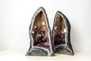 Pair of Tall Blue Lace Agate Cathedral Geodes with Lavender Amethyst Druzy, Calcite & Cacoxenite (19 in, 38 lb) - E2D Crystals & Minerals