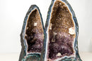 Pair of Tall Blue Lace Agate Cathedral Geodes with Lavender Amethyst Druzy, Calcite & Cacoxenite (19 in, 38 lb) - E2D Crystals & Minerals