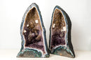 Pair of Tall Blue Lace Agate Cathedral Geodes with Lavender Amethyst Druzy, Calcite & Cacoxenite (19 in, 38 lb) - E2D Crystals & Minerals