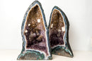 Pair of Tall Blue Lace Agate Cathedral Geodes with Lavender Amethyst Druzy, Calcite & Cacoxenite (19 in, 38 lb) - E2D Crystals & Minerals