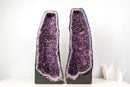 Pair of Tall Amethyst Cathedral Geodes - Sculptural Formation with Purple Druzy (27 in / 58 Lb) - E2D Crystals & Minerals