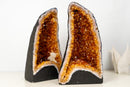 Bookmatched Pair of Natural Citrine Geodes with Rich Cognac - Orange Druzy and Calcite (63 lb) - E2D Crystals & Minerals