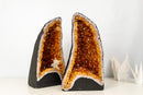 Bookmatched Pair of Natural Citrine Geodes with Rich Cognac - Orange Druzy and Calcite (63 lb) - E2D Crystals & Minerals