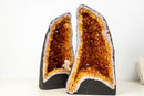 Bookmatched Pair of Natural Citrine Geodes with Rich Cognac - Orange Druzy and Calcite (63 lb) - E2D Crystals & Minerals