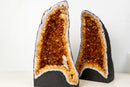 Bookmatched Pair of Natural Citrine Geodes with Rich Cognac - Orange Druzy and Calcite (63 lb) - E2D Crystals & Minerals