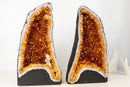 Bookmatched Pair of Natural Citrine Geodes with Rich Cognac - Orange Druzy and Calcite (63 lb) - E2D Crystals & Minerals
