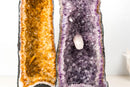 Matching Pair Amethyst & Citrine Cathedral Geodes - Purple Amethyst with Intact Calcite + Orange Citrine (72 lb / 19 In Tall) - E2D Crystals & Minerals