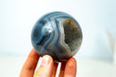 AAA - Grade Blue Banded Agate Geode Sphere with Druzy Cave - Natural Crystal Ball (587g) - E2D Crystals & Minerals