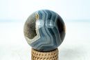 AAA - Grade Blue Banded Agate Geode Sphere with Druzy Cave - Natural Crystal Ball (587g) - E2D Crystals & Minerals