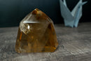 Genuine Unheated Natural Citrine Obelisk with Rare Feather Rainbow Inclusion – Smoky Champagne to Honey Gold Color (6 in, 3.3 lb) - E2D Crystals & Minerals