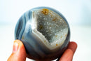 AAA - Grade Blue Banded Agate Geode Sphere with Druzy Cave - Natural Crystal Ball (587g) - E2D Crystals & Minerals
