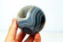 AAA - Grade Blue Banded Agate Geode Sphere with Druzy Cave - Natural Crystal Ball (587g) - E2D Crystals & Minerals