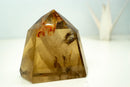 Genuine Unheated Natural Citrine Obelisk with Rare Feather Rainbow Inclusion – Smoky Champagne to Honey Gold Color (6 in, 3.3 lb) - E2D Crystals & Minerals