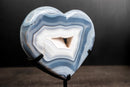 Natural Blue Lace Agate Heart, White Galaxy Amethyst Druzy - E2D Crystals & Minerals