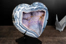 Blue Lace Agate Heart Geode – Bold White Lace Layers with Galaxy Amethyst Druzy - E2D Crystals & Minerals