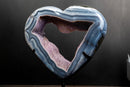 Blue Lace Agate Heart Geode Portal – Bold White Lace Layers with Galaxy Amethyst Druzy - E2D Crystals & Minerals