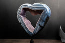 Blue Lace Agate Heart Geode Portal – Bold White Lace Layers with Galaxy Amethyst Druzy - E2D Crystals & Minerals