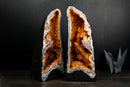 Pair of Citrine Geode Cathedrals with Stalactite Flowers and White Agate - E2D Crystals & Minerals