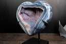 Blue Lace Agate Heart Geode – Bold White Lace Layers with Galaxy Amethyst Druzy - E2D Crystals & Minerals