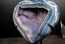 Blue Lace Agate Heart Geode – Bold White Lace Layers with Galaxy Amethyst Druzy - E2D Crystals & Minerals