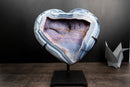 Blue Lace Agate Heart Geode – Bold White Lace Layers with Galaxy Amethyst Druzy - E2D Crystals & Minerals
