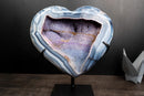 Blue Lace Agate Heart Geode – Bold White Lace Layers with Galaxy Amethyst Druzy - E2D Crystals & Minerals