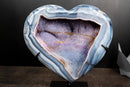 Blue Lace Agate Heart Geode – Bold White Lace Layers with Galaxy Amethyst Druzy - E2D Crystals & Minerals
