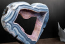 Blue Lace Agate Heart Geode Portal – Bold White Lace Layers with Galaxy Amethyst Druzy - E2D Crystals & Minerals