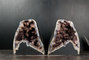 Pair of Collector - Grade Amethyst Geodes with Galaxy Druzy over Calcite - E2D Crystals & Minerals