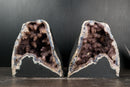Pair of Collector - Grade Amethyst Geodes with Galaxy Druzy over Calcite - E2D Crystals & Minerals