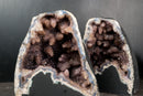 Pair of Collector - Grade Amethyst Geodes with Galaxy Druzy over Calcite - E2D Crystals & Minerals