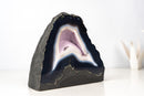 Natural Blue Lace Agate Geode - Blue & White Banding with White Galaxy Druzy - E2D Crystals & Minerals