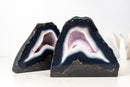 Pair of Natural Blue Lace Agate Geodes – Blue & White Banding with White Galaxy Druzy - E2D Crystals & Minerals
