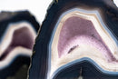 Pair of Natural Blue Lace Agate Geodes – Blue & White Banding with White Galaxy Druzy - E2D Crystals & Minerals