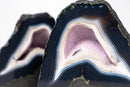 Pair of Natural Blue Lace Agate Geodes – Blue & White Banding with White Galaxy Druzy - E2D Crystals & Minerals