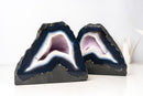 Pair of Natural Blue Lace Agate Geodes – Blue & White Banding with White Galaxy Druzy - E2D Crystals & Minerals