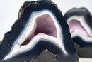 Pair of Natural Blue Lace Agate Geodes – Blue & White Banding with White Galaxy Druzy - E2D Crystals & Minerals