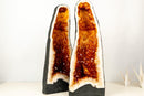 Pair of Brazilian Madeira Citrine Geode Cathedrals – Tall, Fiery Druzy Statement Pieces - E2D Crystals & Minerals