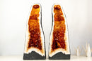 Pair of Brazilian Madeira Citrine Geode Cathedrals – Tall, Fiery Druzy Statement Pieces - E2D Crystals & Minerals