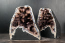 Pair of Collector - Grade Amethyst Geodes with Galaxy Druzy over Calcite - E2D Crystals & Minerals