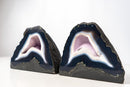 Pair of Natural Blue Lace Agate Geodes – Blue & White Banding with White Galaxy Druzy - E2D Crystals & Minerals