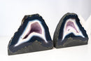 Pair of Natural Blue Lace Agate Geodes – Blue & White Banding with White Galaxy Druzy - E2D Crystals & Minerals